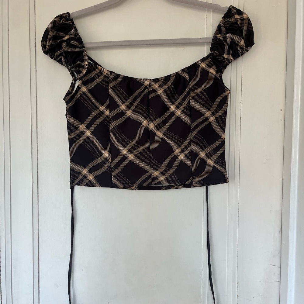 I.AM.GIA Black and Tan Plaid Blouse